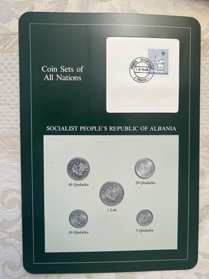 Coin Sets of All Nations Albania w/card UNC 1 lek, 50, 20, 10, 5  1969 *Lot A 1* - Image 1 of 4