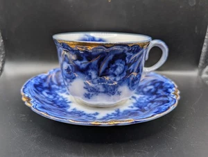 Antique J&G  Meakin Flow Blue Hope Louise Floral Teacup & Saucer - Picture 1 of 7