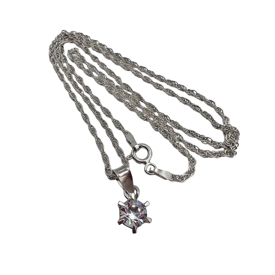 Collana in argento sterling 925 solitario cubic zirconia pendente gioielli da... - Immagine 1 di 4