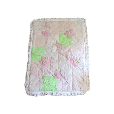 Pequeña Maravilla, Edredón Bebé 44 x 34 Rosa/Verde con Bordado Flores/Hojas Uso Foto 1 de 4