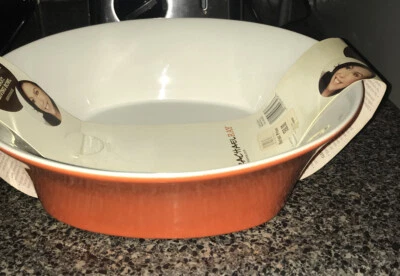 RACHAEL RAY ROUND & SQUARE STONEWARE TANGERINE ORANGE 1.75 QT SERVING BOWL NEW - Image 1 of 4