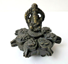 Vintage Bronze Hindu Tikka Kumkum Ritual 7 Compartment Box Elephant God Ganesha