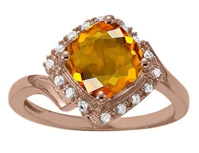 Anillo de citrino talla cojín y diamante Tw de 2,30 quilates en oro de 14 quilates Foto 1 de 4