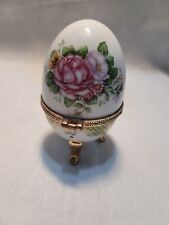Imperial Treasures Porcelain Hand Painted Egg Hinged Floral Trinket Box 9175
