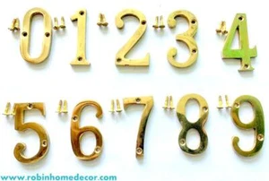 50MM HOME DECOR 2"HEIGHT BRASS DOOR NUMBERS 0,1,2,3,4,5,6,7,8,9 With Screws - Picture 1 of 10