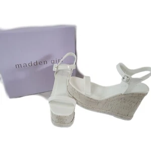 Madden Girl Watchout White Patent Cork Platform Sandals 9 - Picture 1 of 6