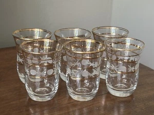 6 x VINTAGE 1950er Jahre Set graviert Sherry Likör tot Gläser Goldbänder Sterne 100ml - Bild 1 von 8