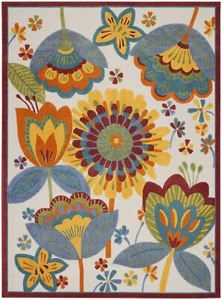 7' X 10' Yellow And Ivory Floral Indoor Outdoor Area Rug - Picture 1 of 6