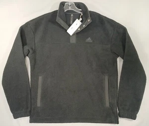 Adidas Polar Fleece Pullover Jacket Black 1/4 Snap Button Men's Size Small NWT - Picture 1 of 8