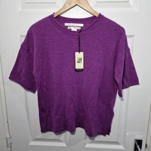 Max Studio Top Small Purple Knitted Short Sleeve Jumper 100% Merino Wool Basic - Picture 1 of 12