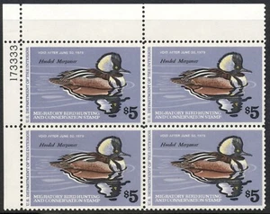 US 1978 Waterfowl Hunting RW45 $5 Hooded Merganser Plate Blk 4, Pl #173333 MNH - Picture 1 of 1