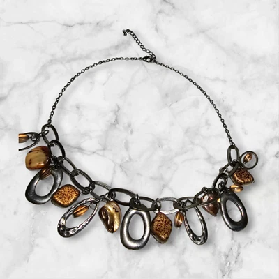 Bold Contemporary Necklace with Oxidized Metal Chain and Stone Pendants - Изображение 1 из 4