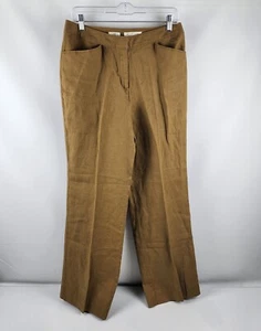 J. Jill  Jeans Women 10 Brown Genuine Fit At Waist Wide Leg Linen Pant 32x31 NWT - Picture 1 of 12