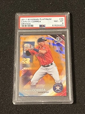 Carlos Correa 2017 Bowman Platinum Orange #d /25 PSA 8 Astros Pop 1 None Higher - Image 1 of 2
