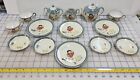 Antique Child's 16 Piece Tea Set Lusterware Plates Japanese Girl Feeding Chicks