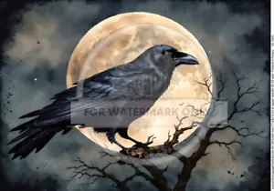 Moonlight Crow | Papel de arroz A3 | Papel para decoupage | Decoupage Central - Imagen 1 de 1
