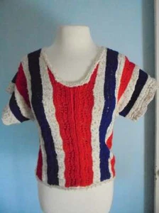 NEU Handstrick S / M PULLOVER Pullover 4. Juli rot weiß blau Viskose & Nylon - Bild 1 von 7