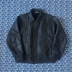 Vintage 60s Schwarzmann Hans German European Made Leather Black Jacket Size 50 - Picture 1 of 12