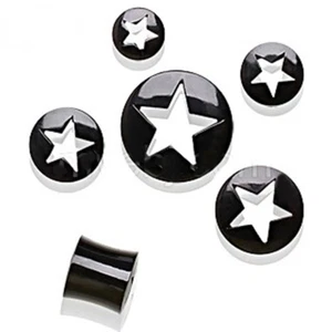 PAIR-Horn w/Star Cutout Saddle Flare Ear Tunnels 08mm/0 Gauge - Picture 1 of 3