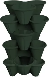 6 x Green Trio Stacking Planter Garden Strawberry Herb Flower Planting Plant Pot - Picture 1 of 2