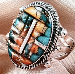 Natural Spiny Turquoise Ring 8 in Sterling Silver 4.75 ctw - Picture 1 of 10