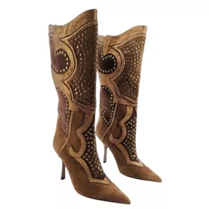 Jeffrey Campbell Business Boots Size 8.5 Suede Studs Jewels Pointy Pull On NEW - Picture 1 of 13