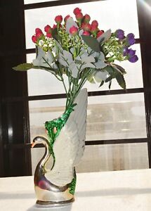 Silver Metal Swan Flower Pot Home & Office Decor 21 cm