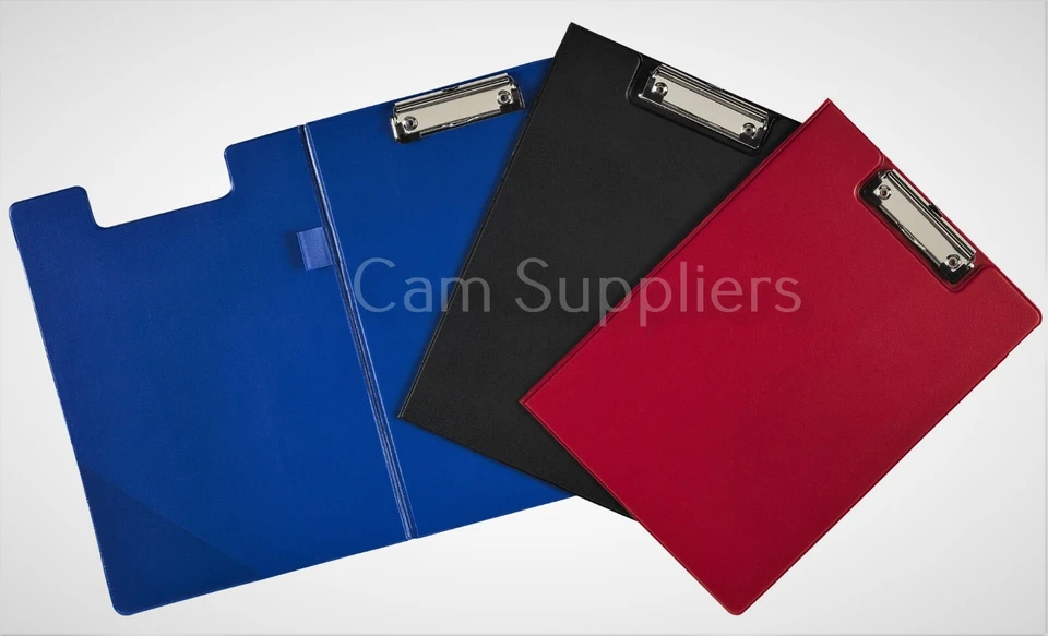 A4 Clipboard Solid Fold-Over New Office Document Holder Filing Black Blue Red - Image 1 of 1