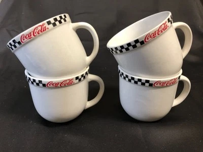 Set of 4 Gibson Black Checkered Coca-Cola 12 oz. Coffee Mugs, Pre-Owned - Image 1 of 4