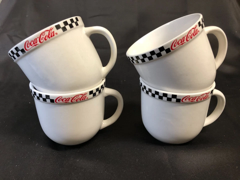Set of 4 Gibson Black Checkered Coca-Cola 12 oz. Coffee Mugs, Pre-Owned - Image 1 of 4