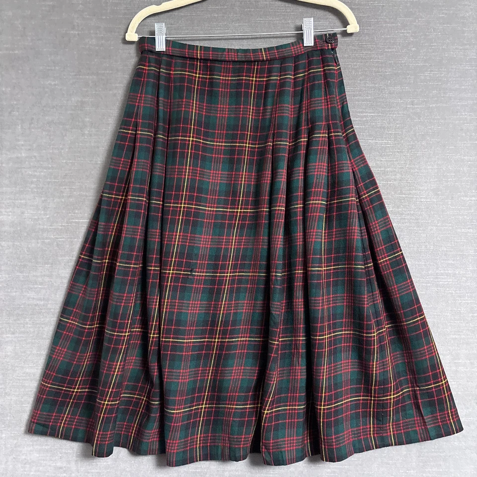 Vintage Pendleton Skirt 12 Red Green Tartan Plaid Pleated Midi Holiday Christmas - Image 1 of 4