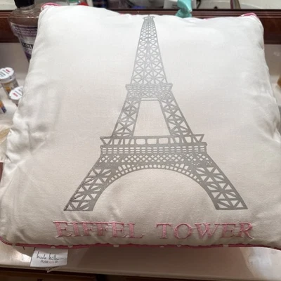 PINK  And White Polka  Dot EIFEL TOWER THROW PILLOW BY DESIGNER NICOLE MILLER - Image 1 of 4