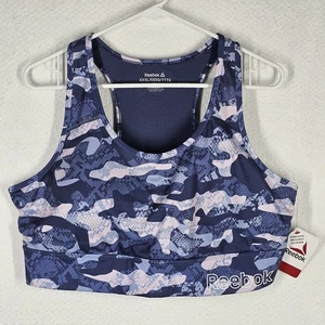 Reebok Damen Sport gepolsterter BH Größe XXXL mittlerer Halt blau indigo tarnfarben neu mit Etikett - Bild 1 von 9