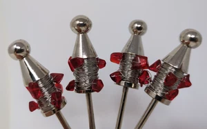 VINTAGE SILVERTONE METAL APERITIF FOOD PICKS RED/SILVER WIRE and Glass Handles - Picture 1 of 5