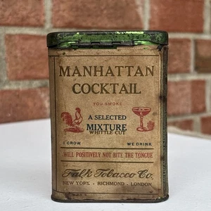 1910 Manhattan Cocktail Vintage Tobacco Tin Falk Tobacco Co Paper Label Antique - Picture 1 of 20