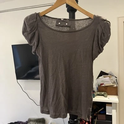 Maje Women’s Brown T Shirt With Puff Short Sleeves Size S - Image 1 of 4