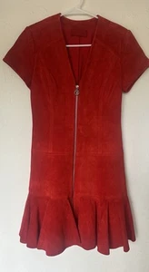 ALEXIS Jaelynn Red Suede Leather, Zip Front, Pocket Mini Dress XS - Picture 1 of 8