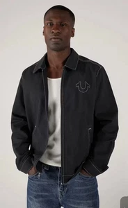 Neu mit Etikett $ 179 True Religion kontrastierende SNL-Twill-Bomberjacke für Herren Reißverschluss schwarz 700425 - Bild 1 von 8