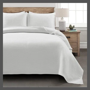 Lush Decor Cotton Quilt Set Yarn-Dyed Reversible Solid, White, Full/Queen - Picture 1 of 5