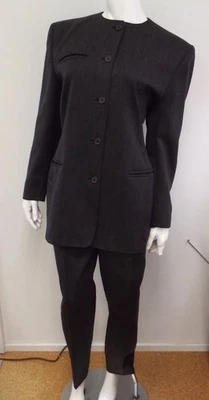 Pantalón Traje Chaqueta Blazer Vintage Años 80 Claude Montana Gris Lana Talla 10 Pliegues Foto 1 de 4
