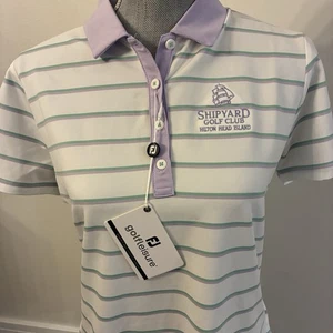 FootJoy Women's White Striped Golf Polo Shirt Size L,NWT - Picture 1 of 9