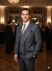 Rockys Custom Clothes Maßanzug 3tlg Herren 44R 38x30,5 Merinowolle dezent kariert - Bild 1 von 17