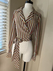 DIANE VON FURSTENBERG Womens 4 Shirt Wrap Silk Striped Multi Color - Picture 1 of 10