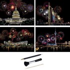 4X Kratzbilder, 290 x 210 MM Weltberühmte Sehenswürdigkeiten mit Feuerwerk Wa...