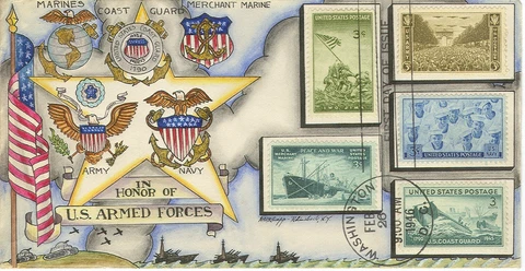 SCOTT 939 MERCHANT MARINE DOROTHY KNAPP HAND PAINTED FDC MARINES ARMY **OFFERS** Cover