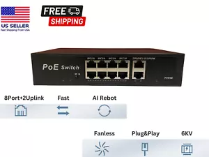 Switch PoE 8 porte con 2 uplink 120 W 1G estensione fino a 250 metri non gestito 803.af/at - Foto 1 di 7