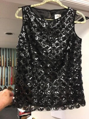 Camiseta sin mangas con estampado circular sin mangas de lentejuelas negras Milly para mujer talla 6 R8 Foto 1 de 4