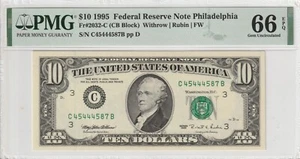 $10 1995 FRN 2032-C CB Block Certified PMG Banknote UNC 66 EPQ Philadelphia - Picture 1 of 2