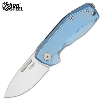 LionSteel Nano Flipper Knife CPM-MagnaCut Blade Blue Titanium Handles NA01BL - Image 1 of 4