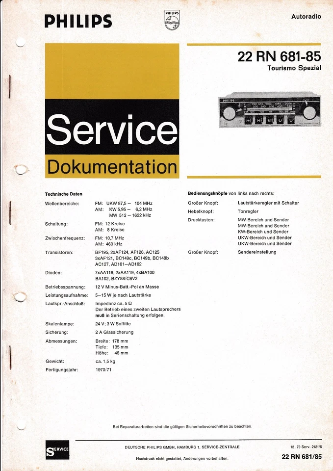 Servizio Manuale di Istruzioni per Philips 22 Rn 681, Tourismo Speciale - Immagine 1 di 1